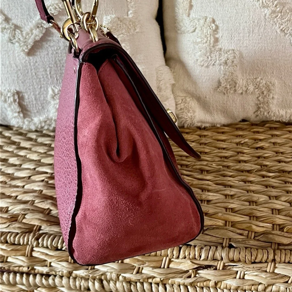 Pink Gold Coach Faye Carryall Dusty Rose Leather Shoulder Bag Crossbody Turnlock